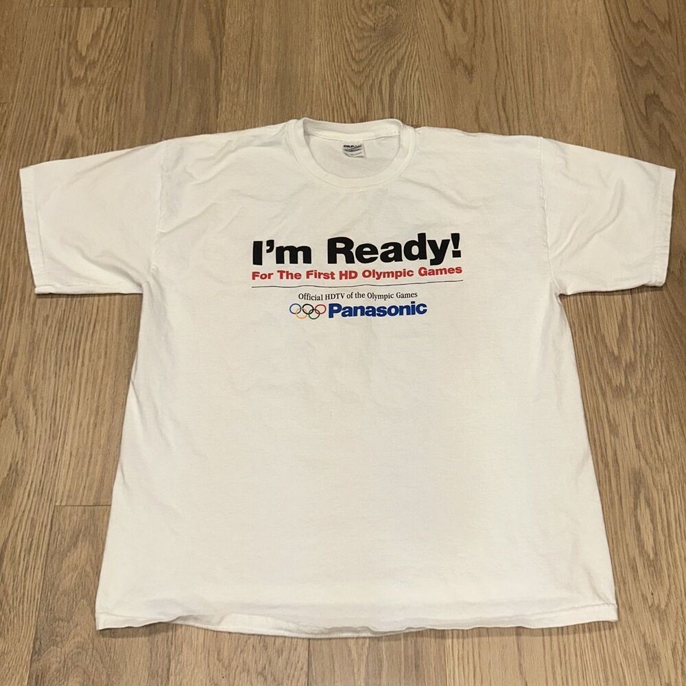 2008 Olympics Panasonic First HD I'm Ready Television Graphic T Shirt Mens XL